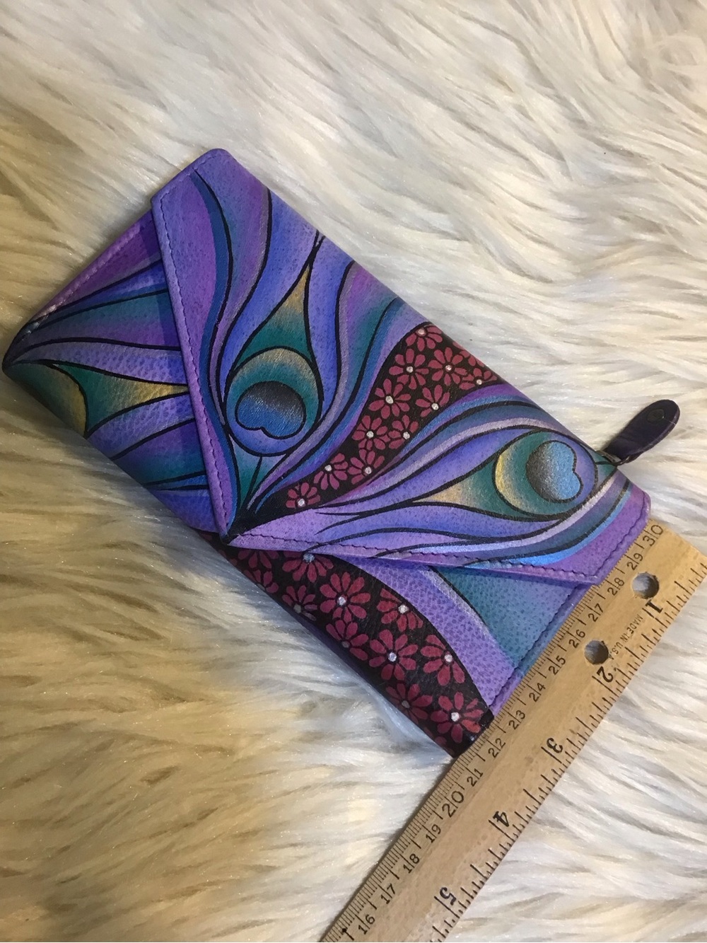 ANUSCHKA leather peacock floral painted wallet - Picture 11 of 16